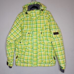 Cellten Fatique Project Snowboarding Ski Coat yellow green plaid size XL